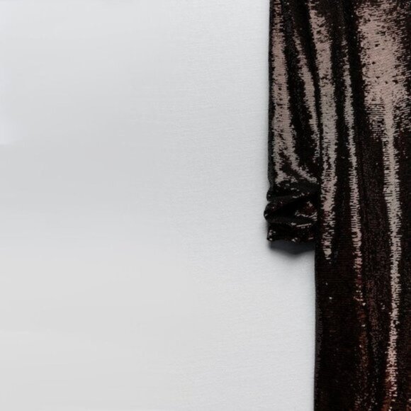 NWT Zara brown sequin long sleeve knit midi holiday dress, S - Picture 11 of 16